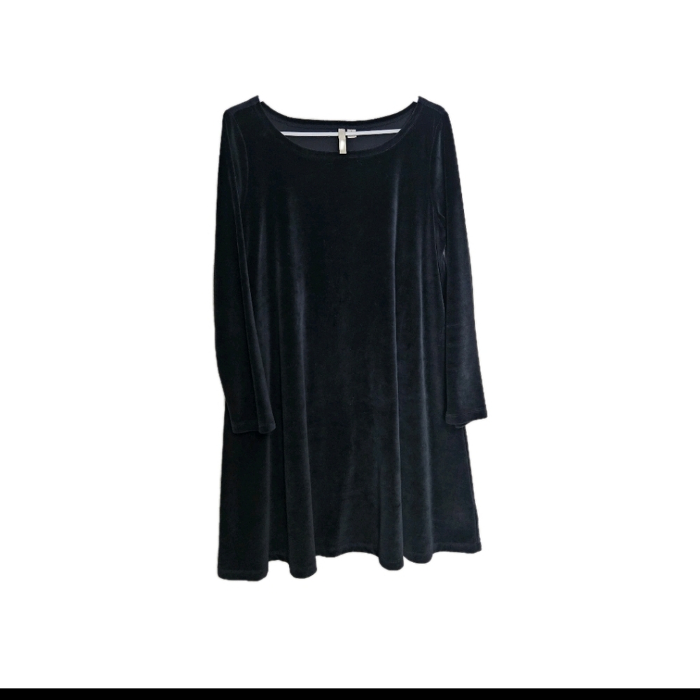 J.jill Pure Jill Black Velour Long Sleeve MIDI Dress Size Medium